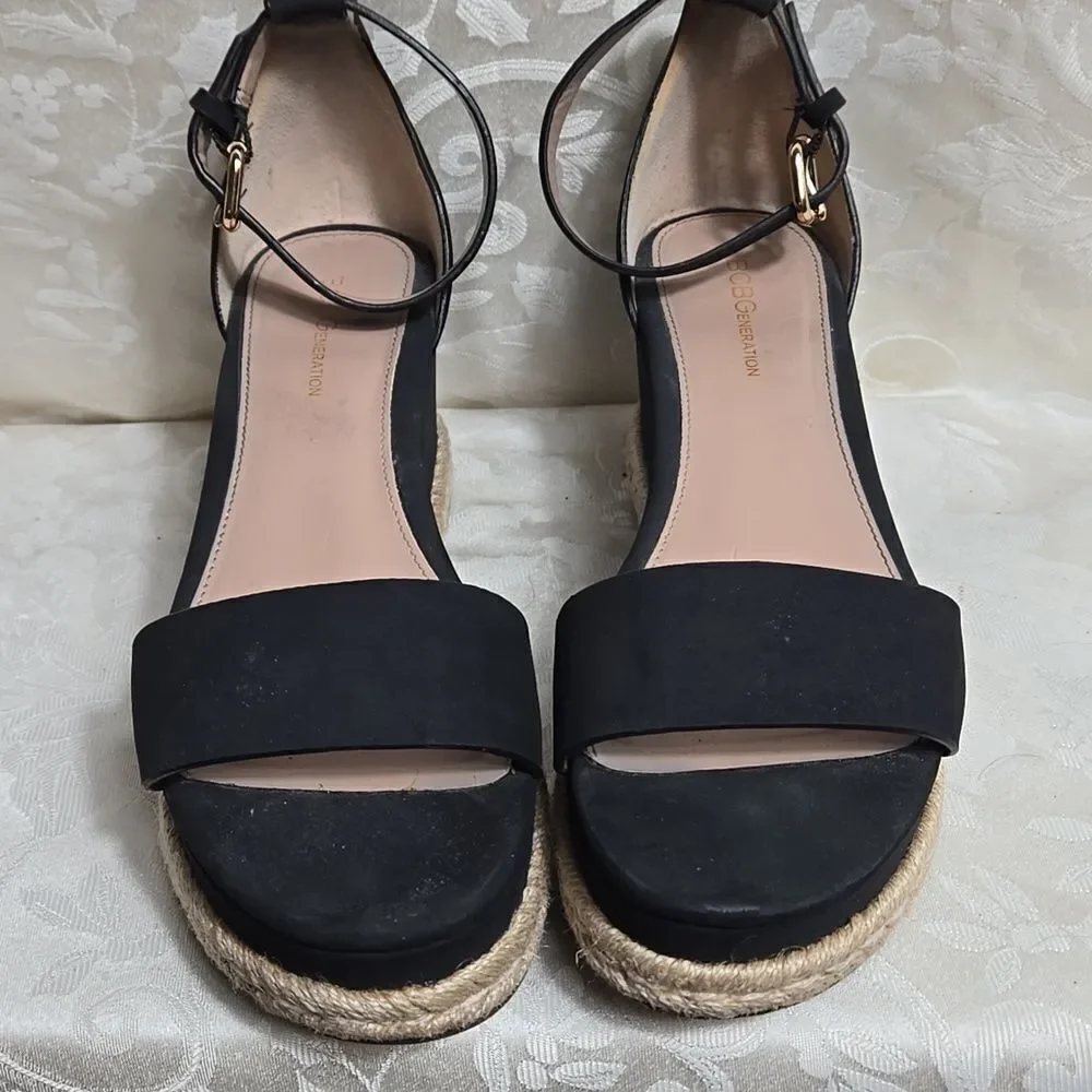 BCBGeneration Black Espadrille Wedge Sandals